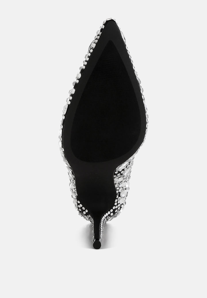 women diamante & rhinestone embellishments pumps#color_black