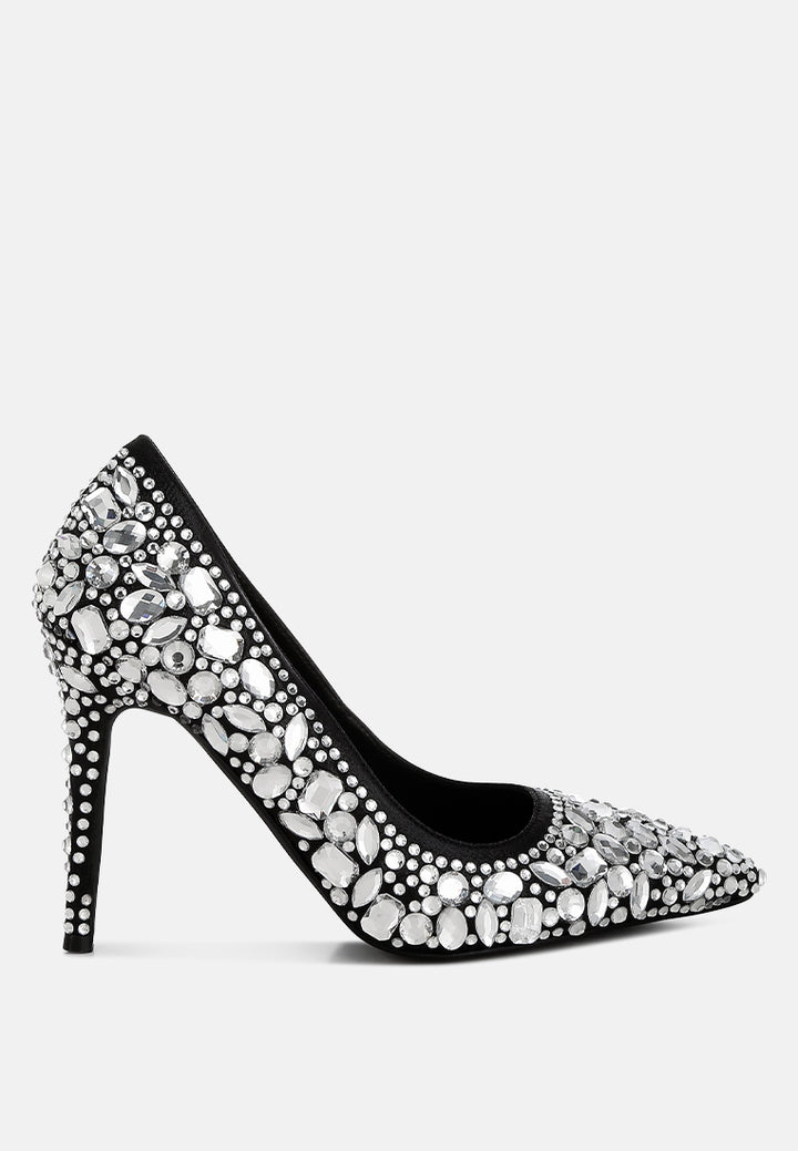 women diamante & rhinestone embellishments pumps#color_black