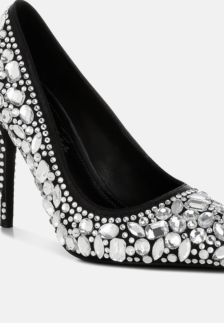 women diamante & rhinestone embellishments pumps#color_black