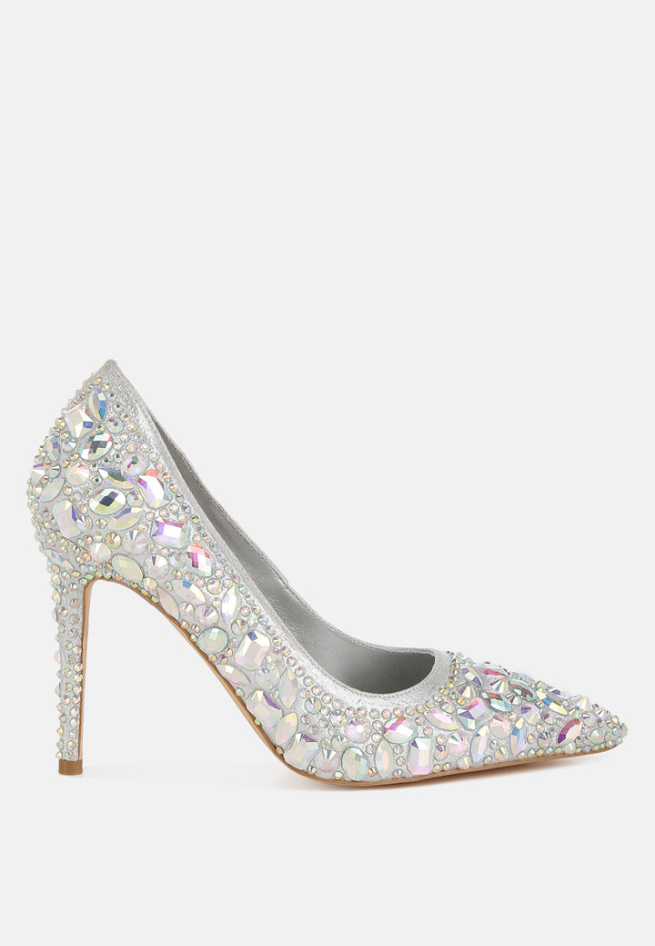 women diamante & rhinestone embellishments pumps#color_silver