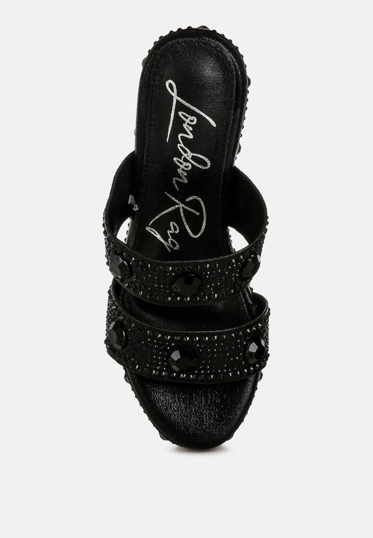 rhinestone & diamante wedge sandals#color_black