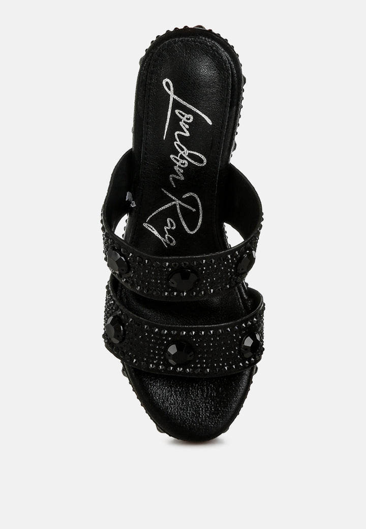 rhinestone & diamante wedge sandals#color_black