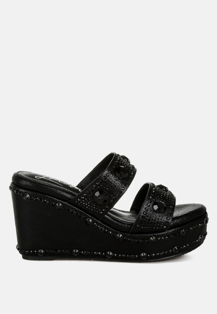 rhinestone & diamante wedge sandals#colour_black