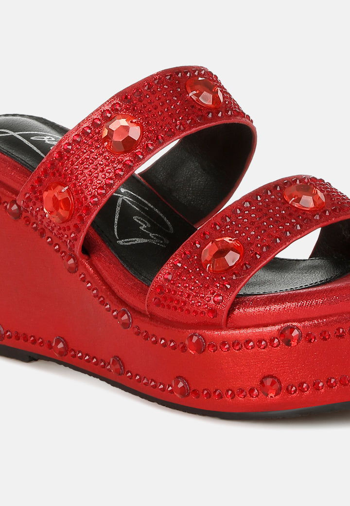 rhinestone & diamante wedge sandals#color_red