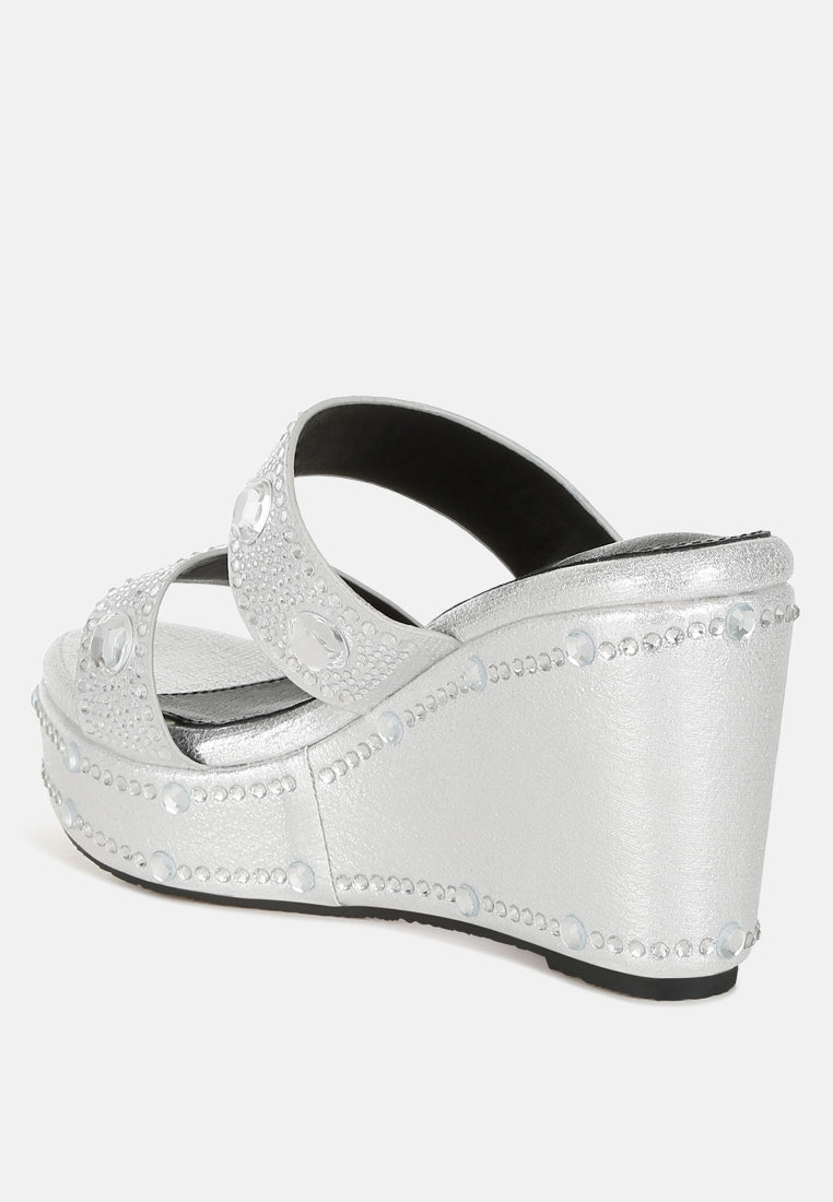 rhinestone & diamante wedge sandals#color_silver