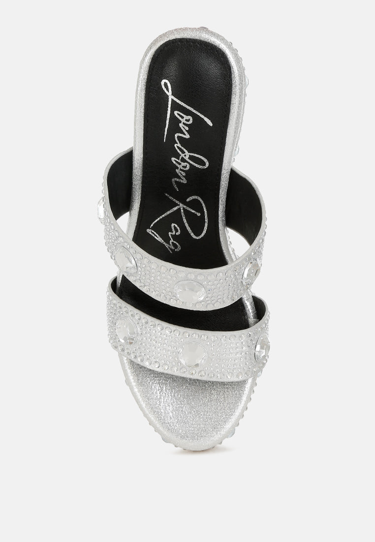 rhinestone & diamante wedge sandals#color_silver