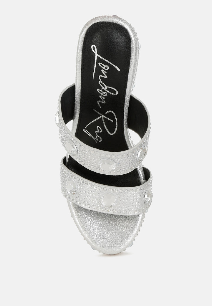 rhinestone & diamante wedge sandals#color_silver