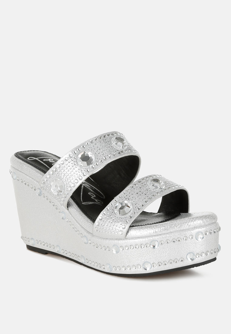 rhinestone & diamante wedge sandals#color_silver