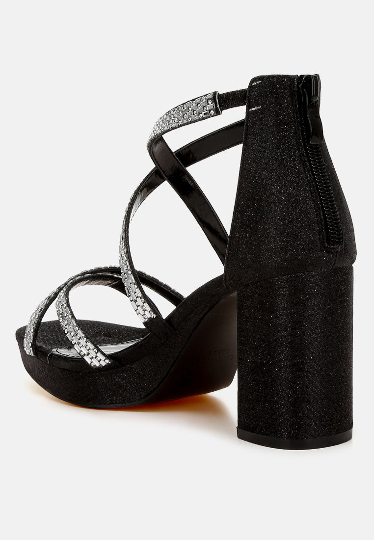 women rhinestones embellished strappy sandals#color_black
