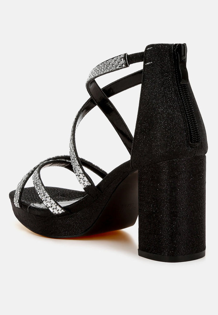 women rhinestones embellished strappy sandals#color_black