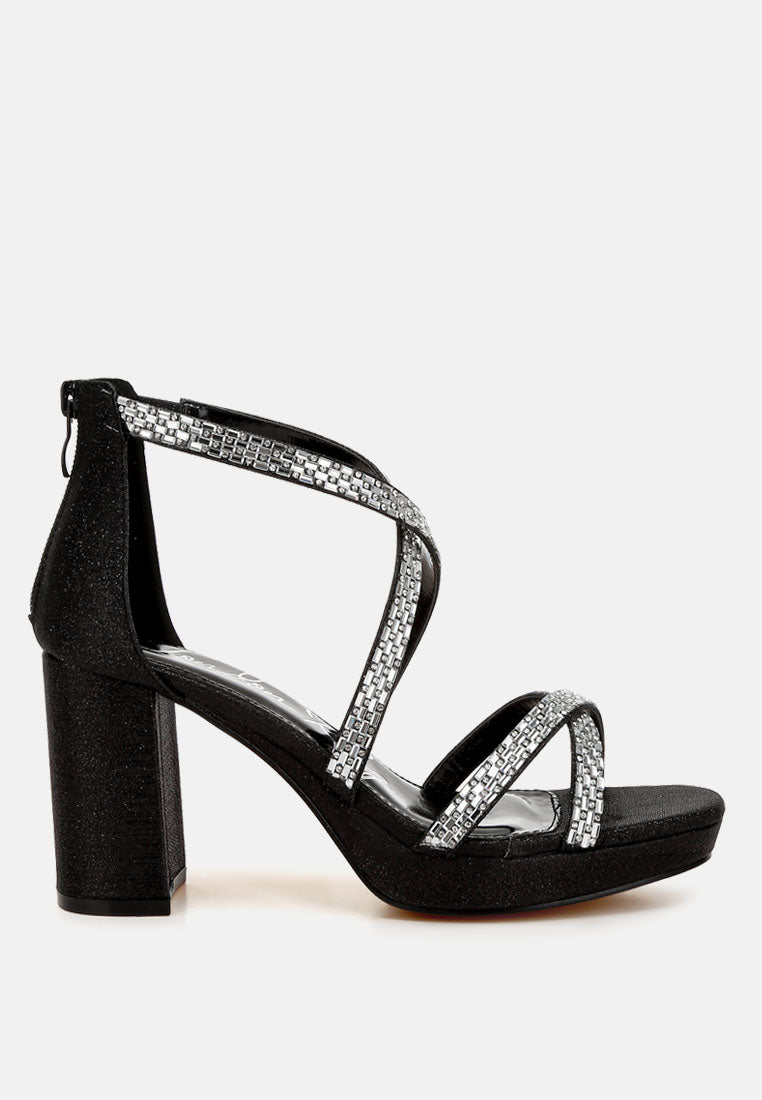 women rhinestones embellished strappy sandals#color_black