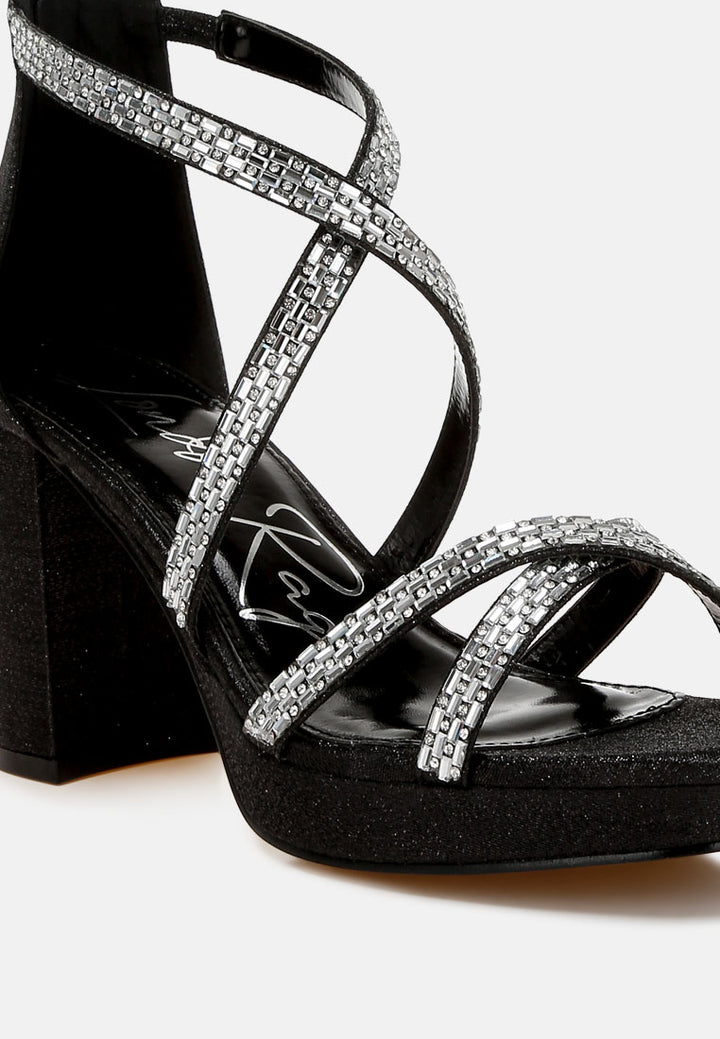women rhinestones embellished strappy sandals#color_black