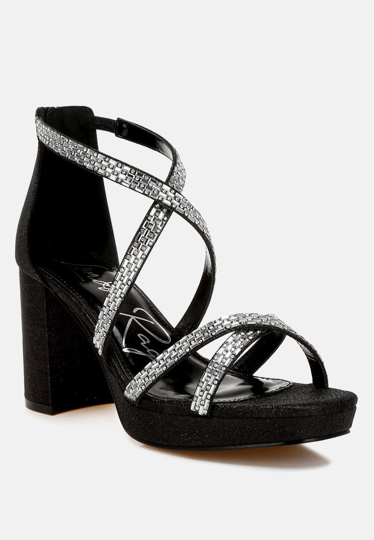 women rhinestones embellished strappy sandals#color_black