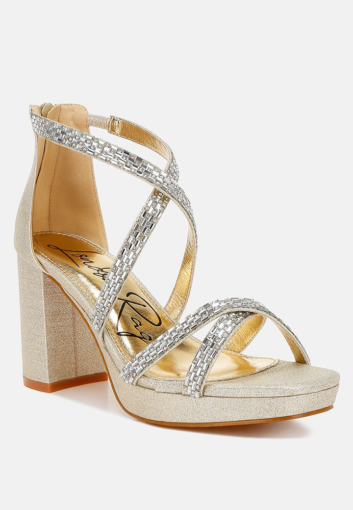 women rhinestones embellished strappy sandals#color_gold