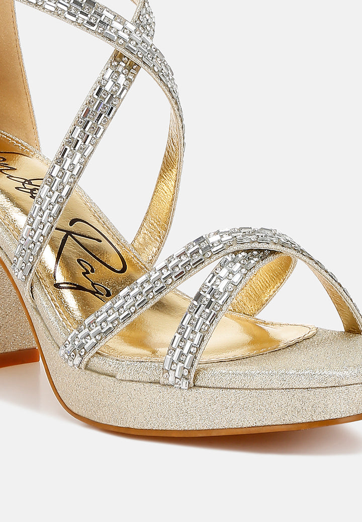 women rhinestones embellished strappy sandals#color_gold