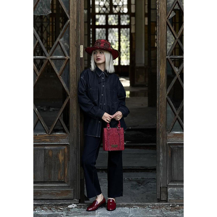 patent stud penny loafers#color_burgundy