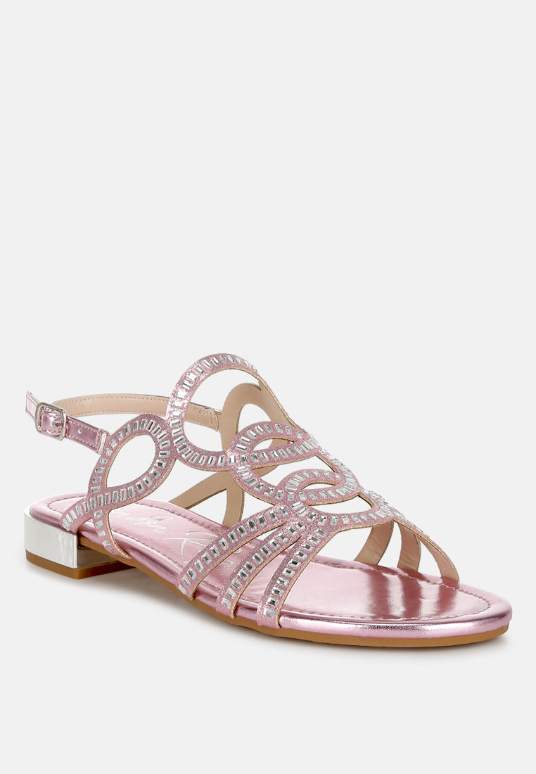 women cut out detail rhinestone flat sandals#color_pink