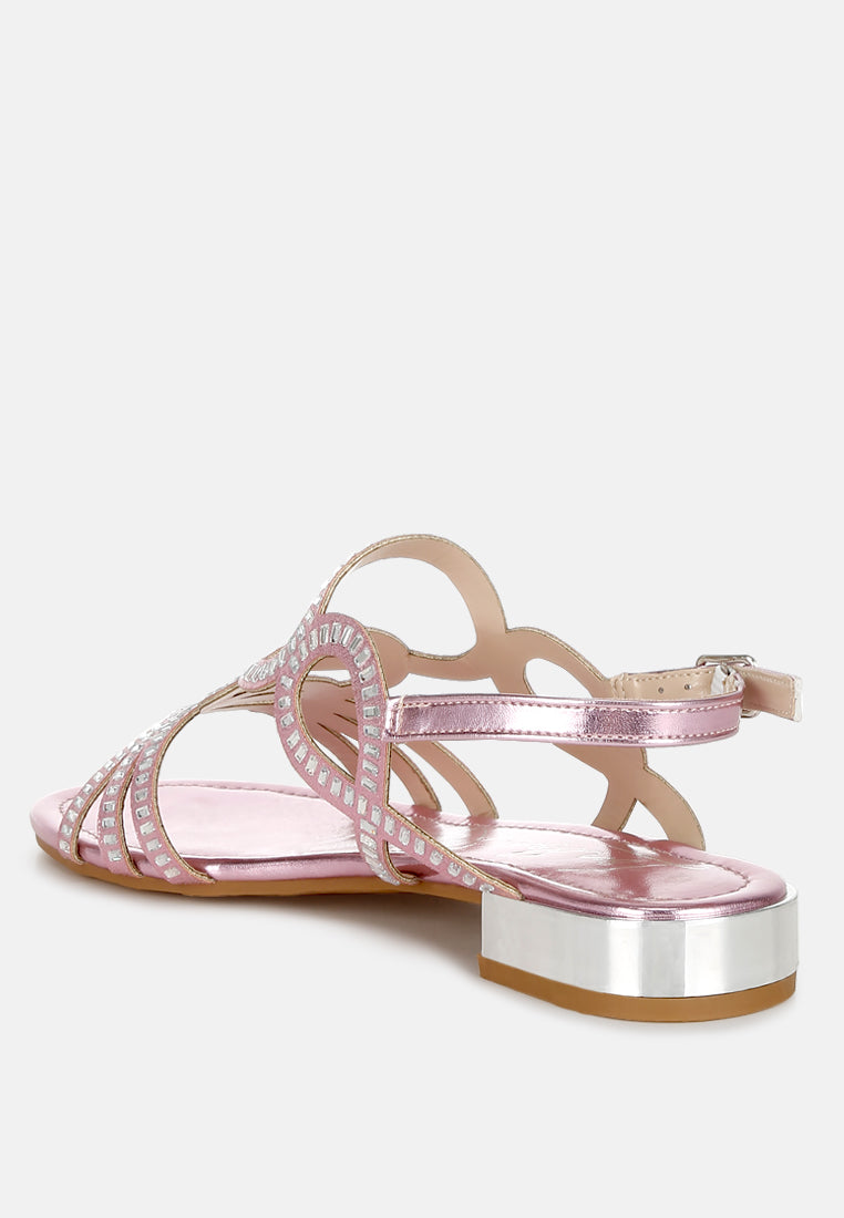 women cut out detail rhinestone flat sandals#color_pink