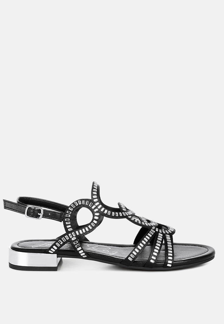 women cut out detail rhinestone flat sandals#color_black