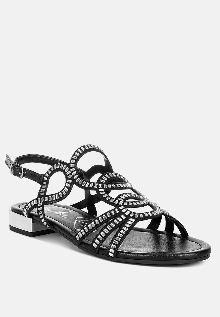 women cut out detail rhinestone flat sandals#color_black