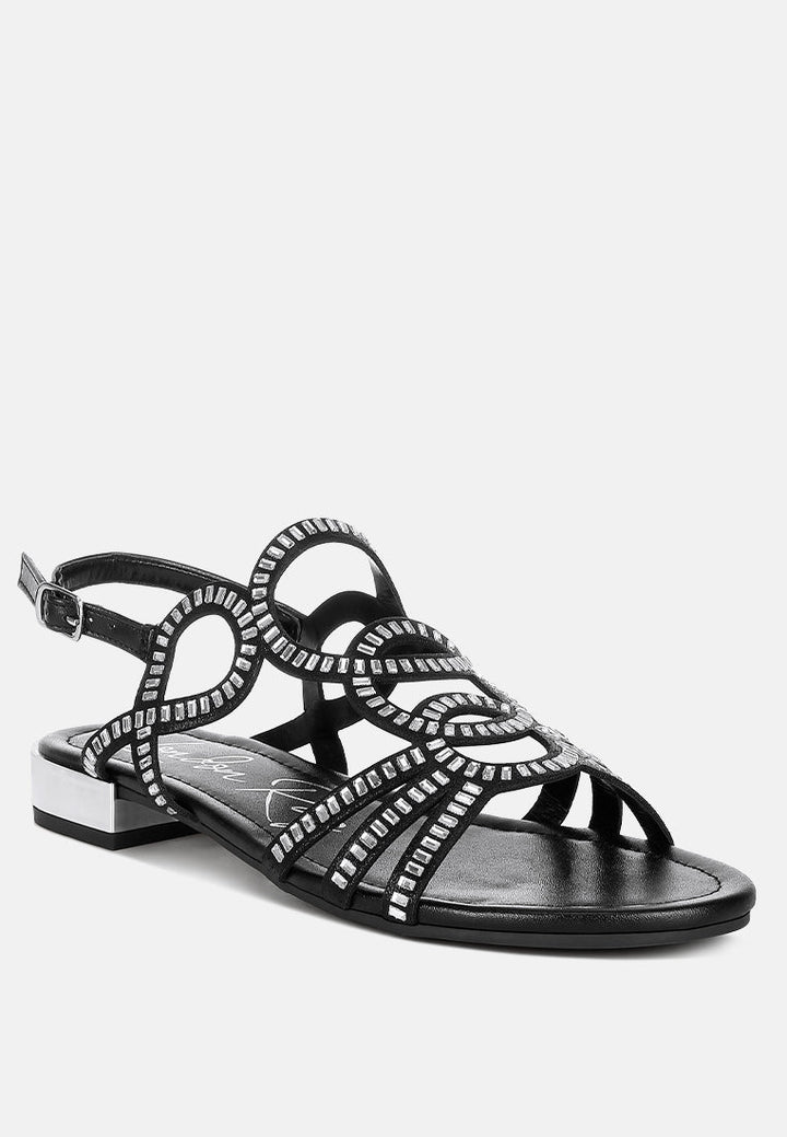 women cut out detail rhinestone flat sandals#color_black