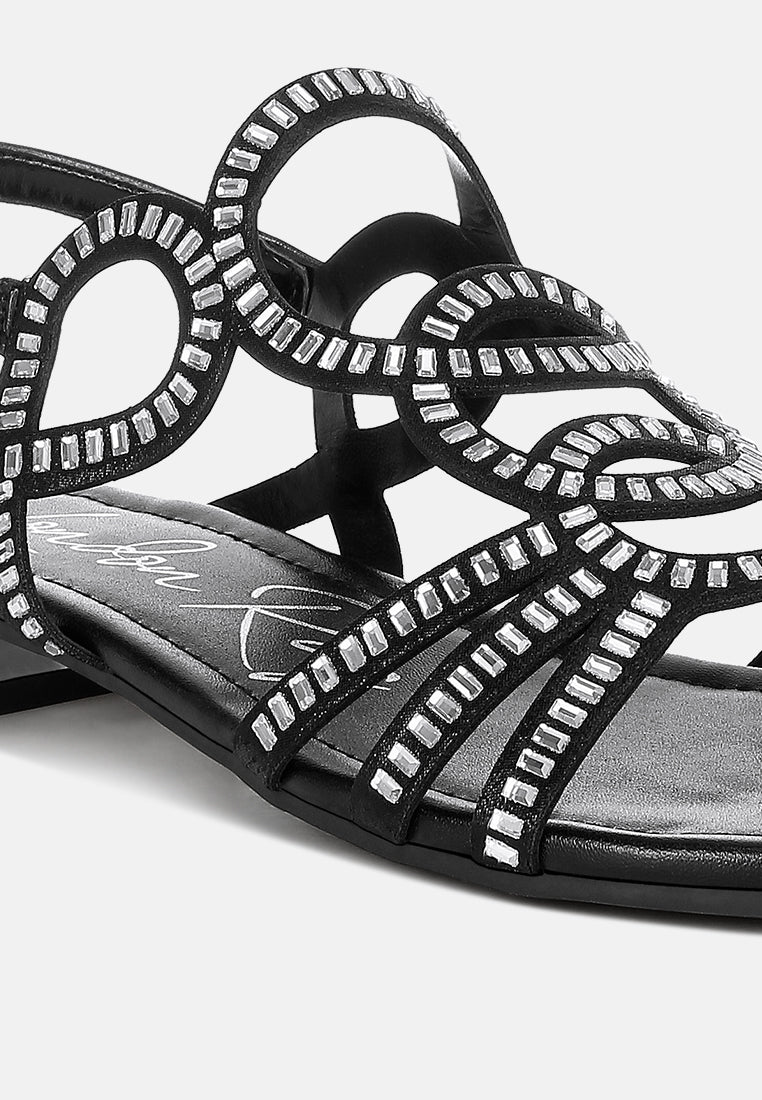 women cut out detail rhinestone flat sandals#color_black