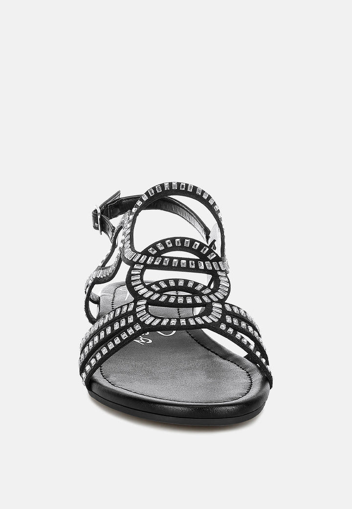 women cut out detail rhinestone flat sandals#color_black