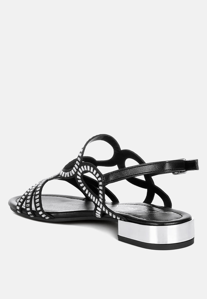 women cut out detail rhinestone flat sandals#color_black