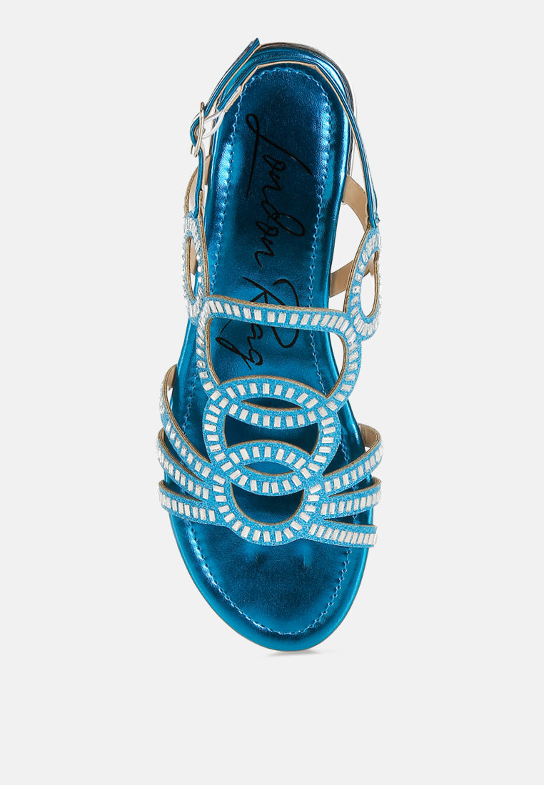 women cut out detail rhinestone flat sandals#color_denim-blue