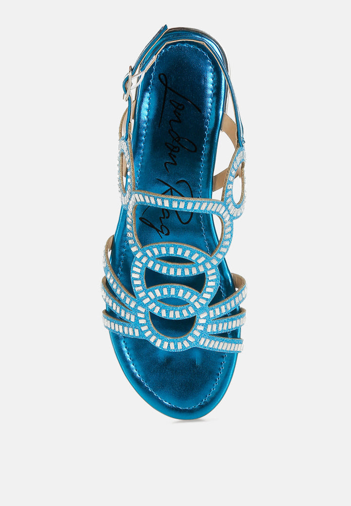 women cut out detail rhinestone flat sandals#color_denim-blue
