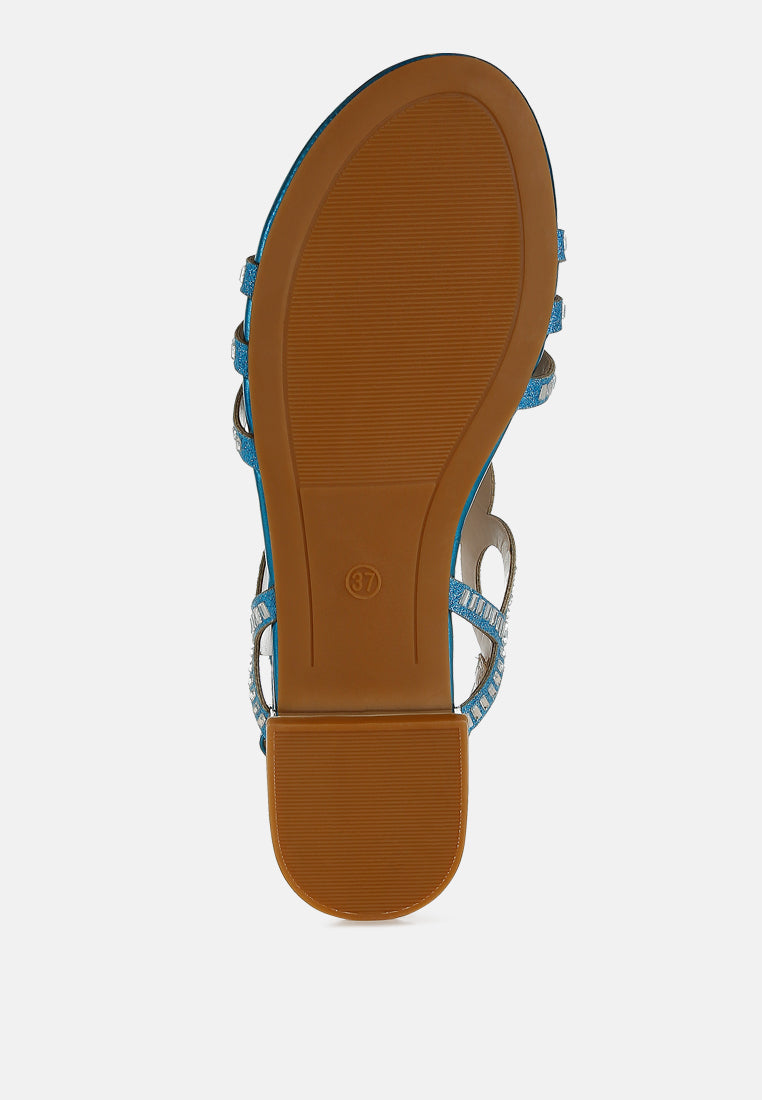women cut out detail rhinestone flat sandals#color_denim-blue