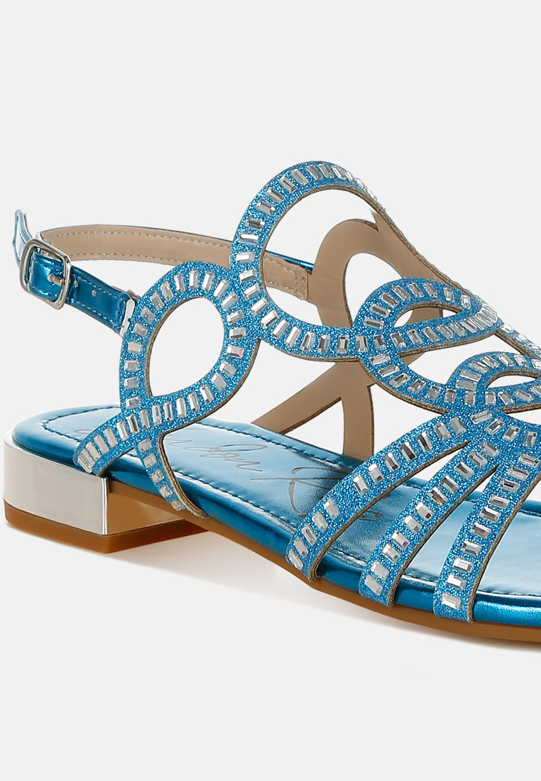 women cut out detail rhinestone flat sandals#color_denim