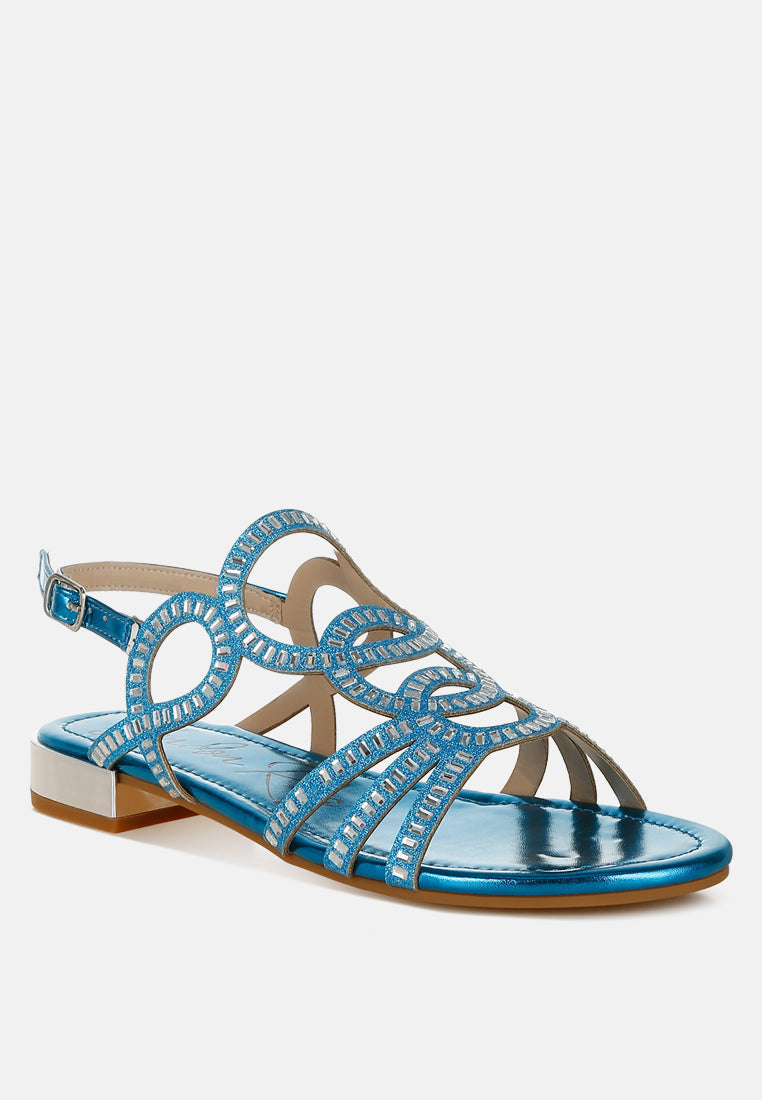 women cut out detail rhinestone flat sandals#color_denim-blue