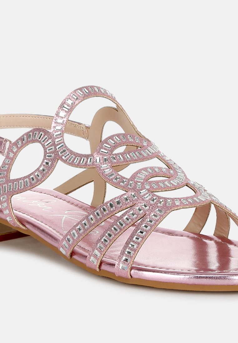 women cut out detail rhinestone flat sandals#color_pink