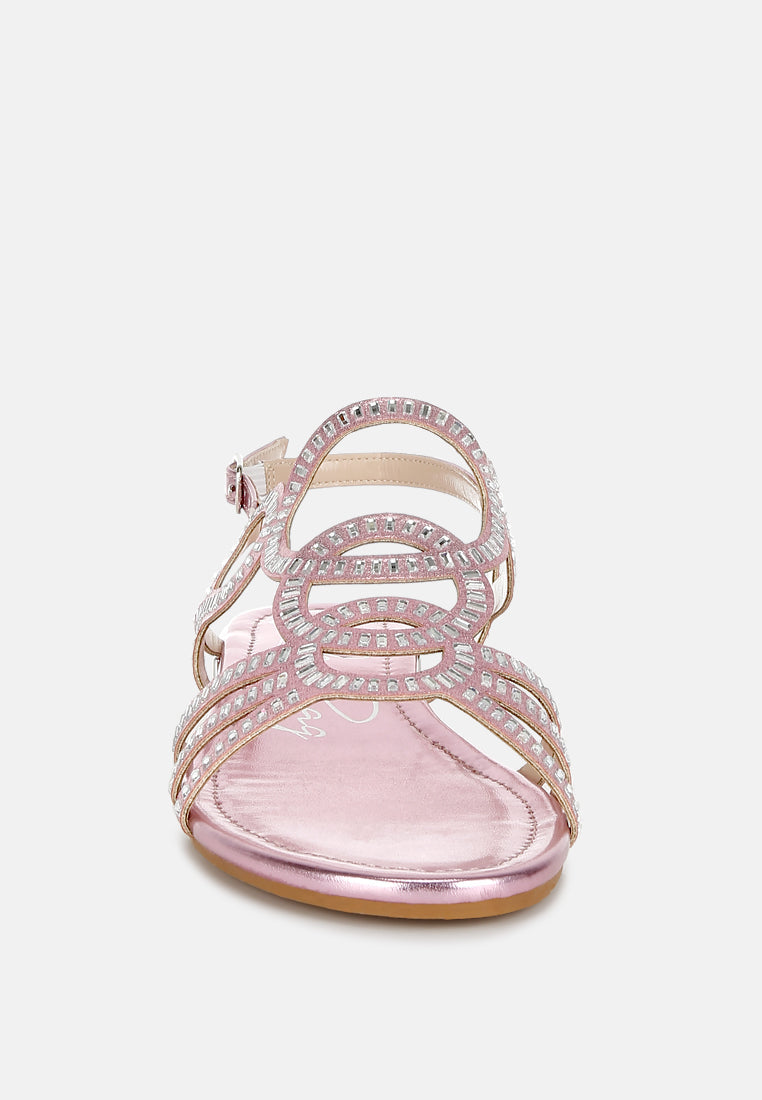 women cut out detail rhinestone flat sandals#color_pink