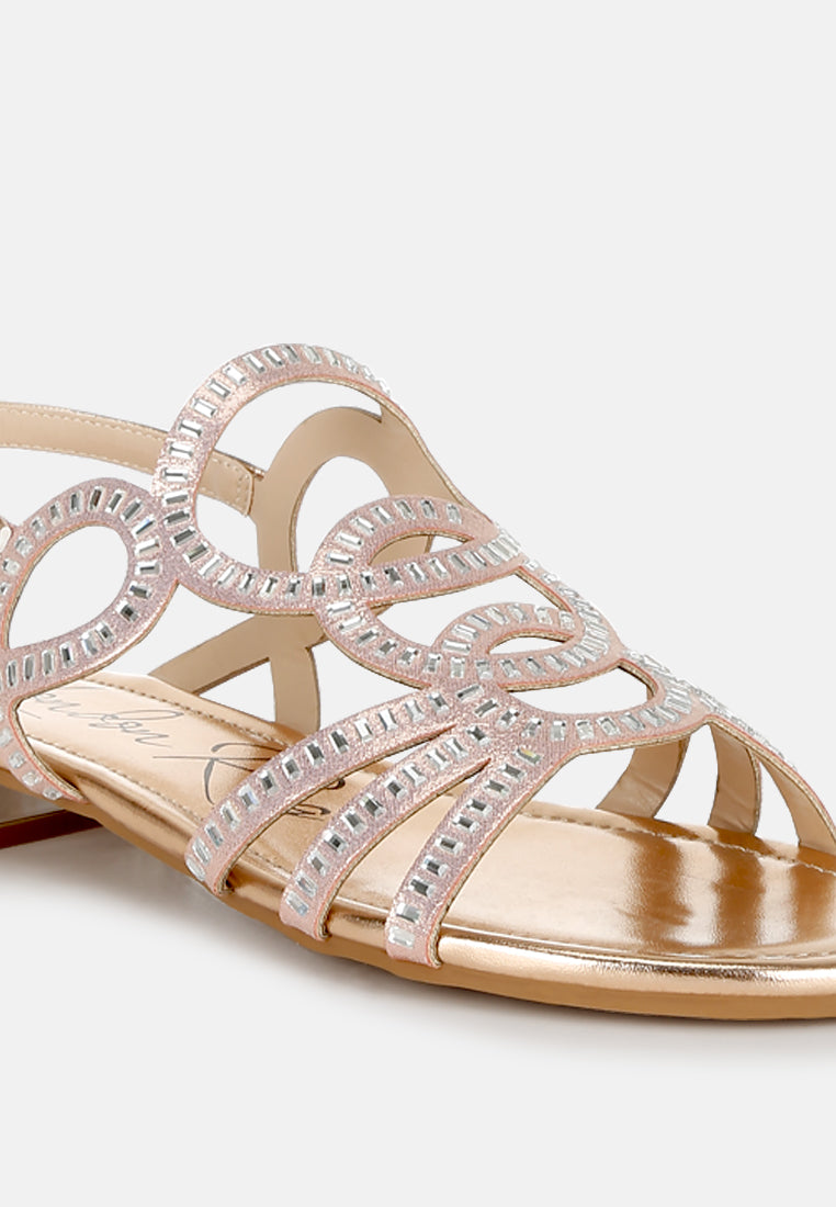 women cut out detail rhinestone flat sandals#color_rose-gold