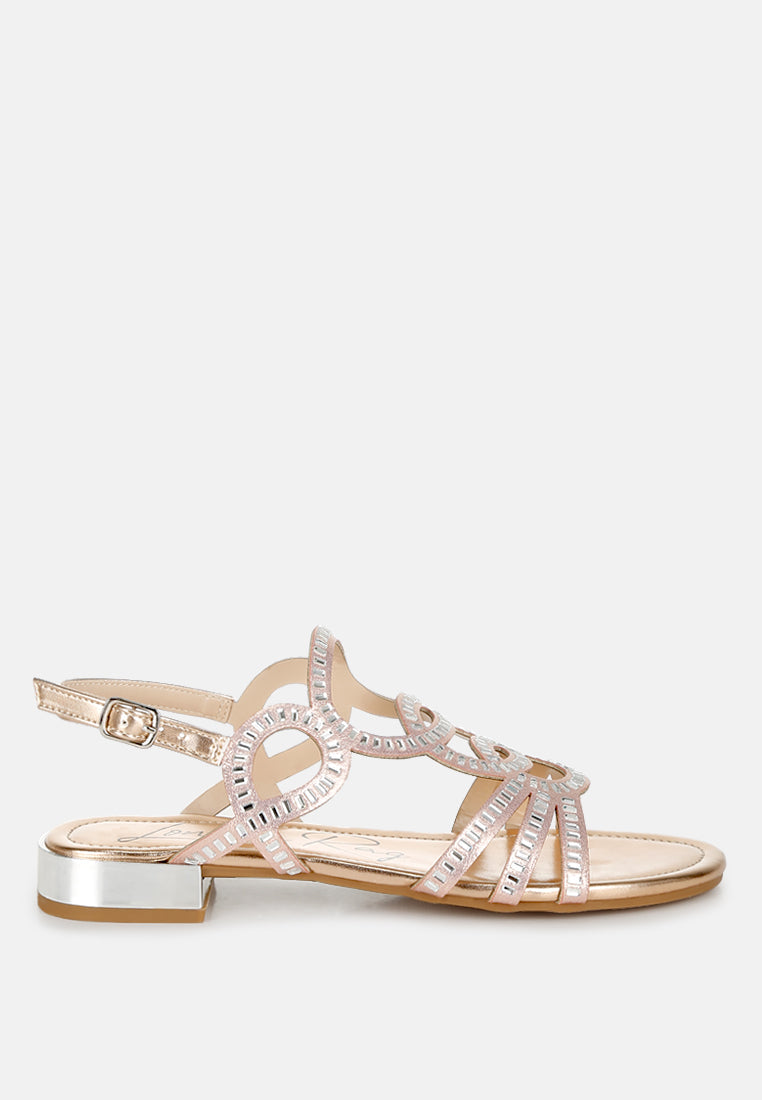 women cut out detail rhinestone flat sandals#color_rose-gold