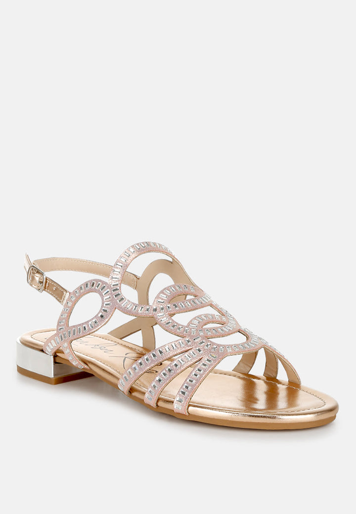 women cut out detail rhinestone flat sandals#color_rose-gold