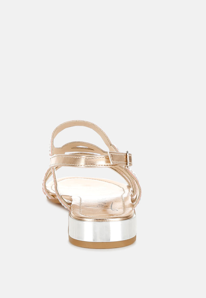 women cut out detail rhinestone flat sandals#color_rose-gold