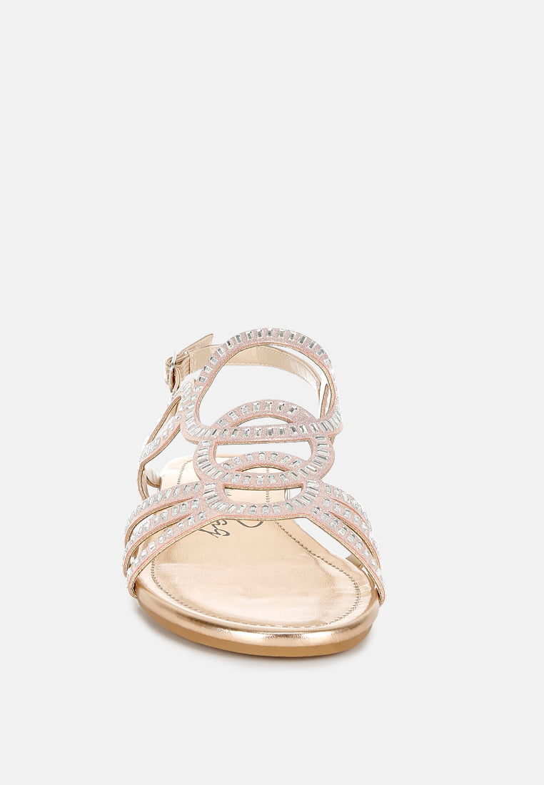 women cut out detail rhinestone flat sandals#color_rose-gold