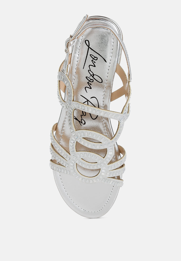 women cut out detail rhinestone flat sandals#color_silver