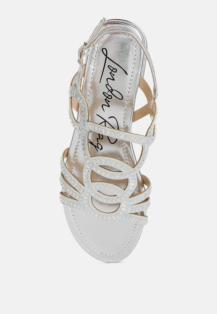 women cut out detail rhinestone flat sandals#color_silver
