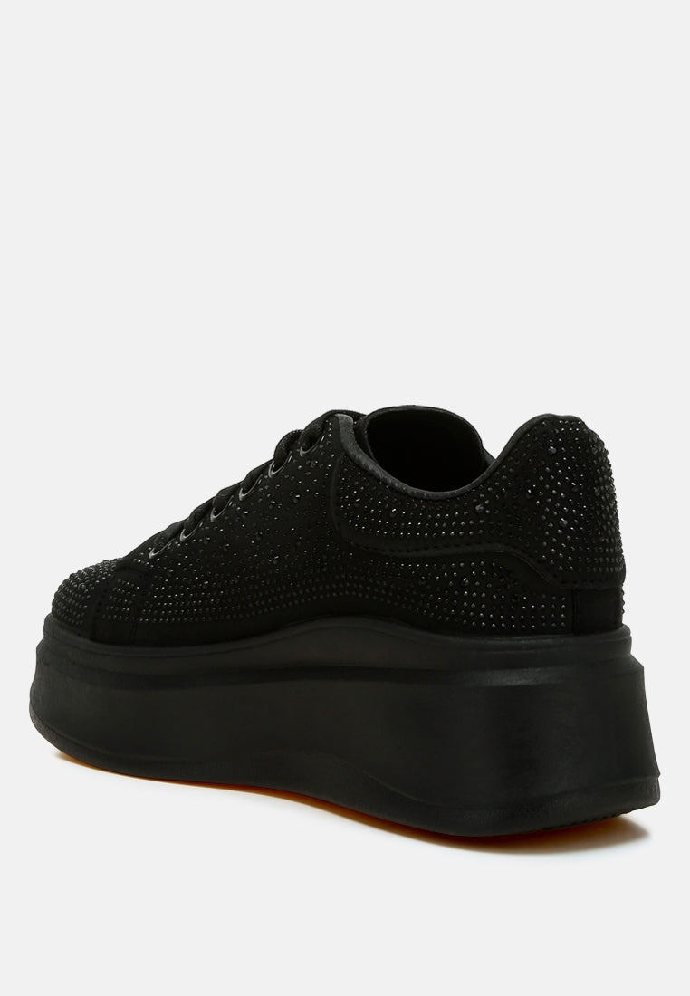 rhinestones embellished chunky sneakers#color_black