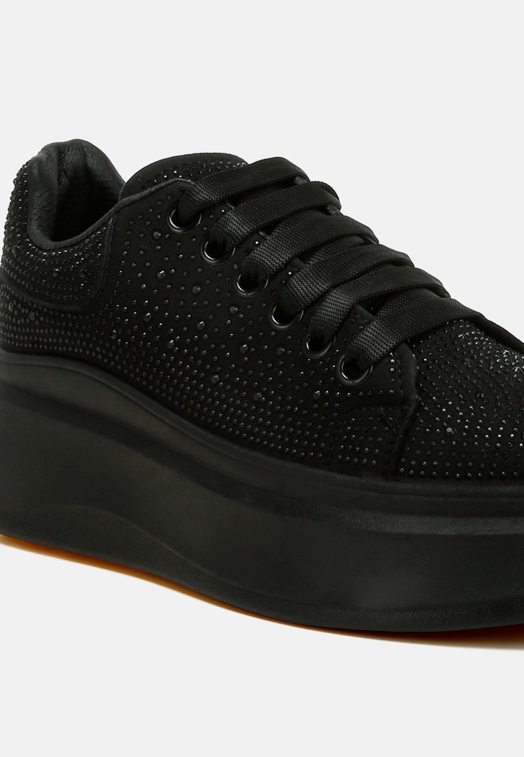 rhinestones embellished chunky sneakers#color_black