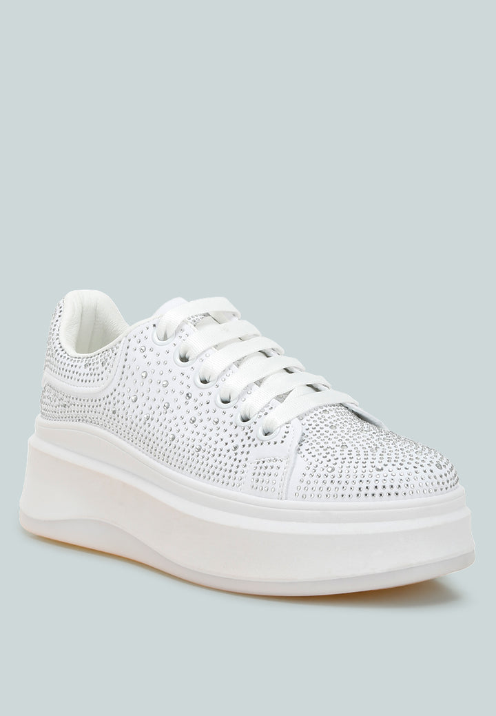 rhinestones embellished chunky sneakers#color_white