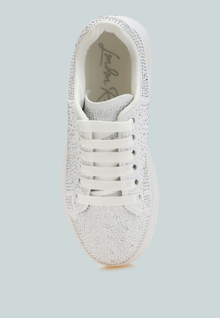 rhinestones embellished chunky sneakers#color_white