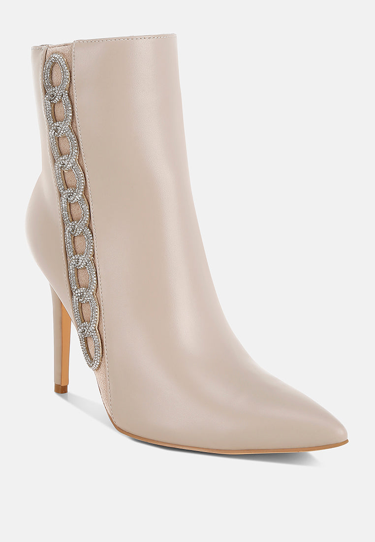 women rhinestones chain detail boots#color_beige