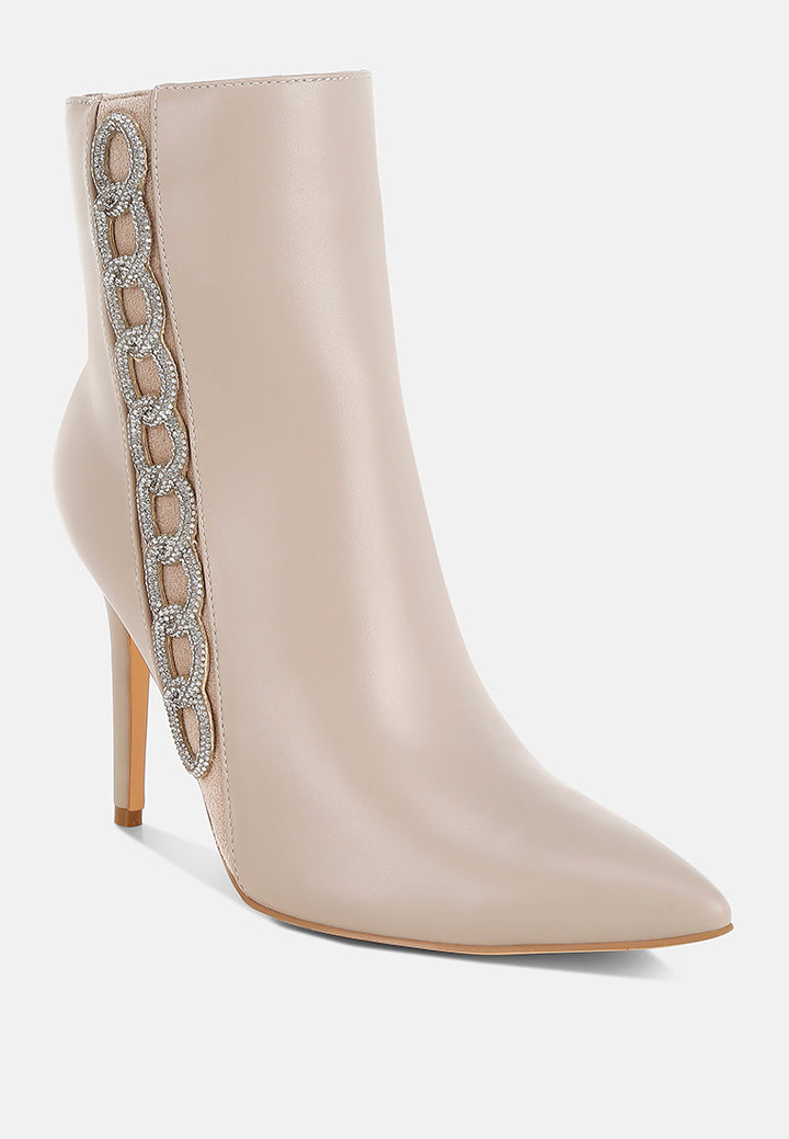 women rhinestones chain detail boots#color_beige