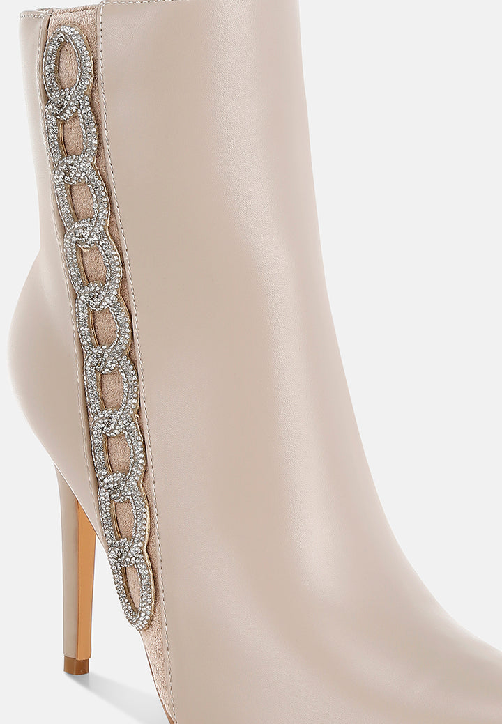 women rhinestones chain detail boots#color_beige