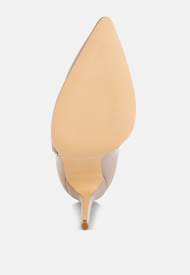 women rhinestones chain detail boots#color_beige